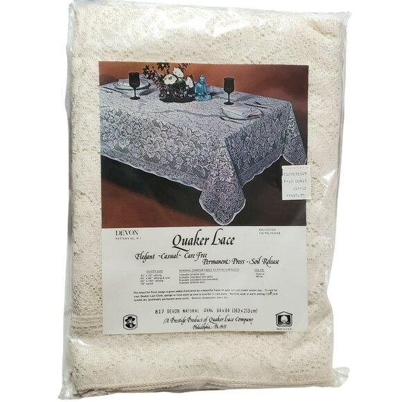 New Quaker Lace Elegant Oval Tablecloth 64x84 Devon Natural Cream Floral Vintage - Picture 5 of 5